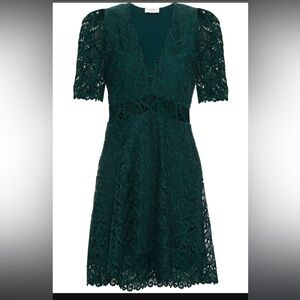 Sandro Dark Green Lace Mini Dress